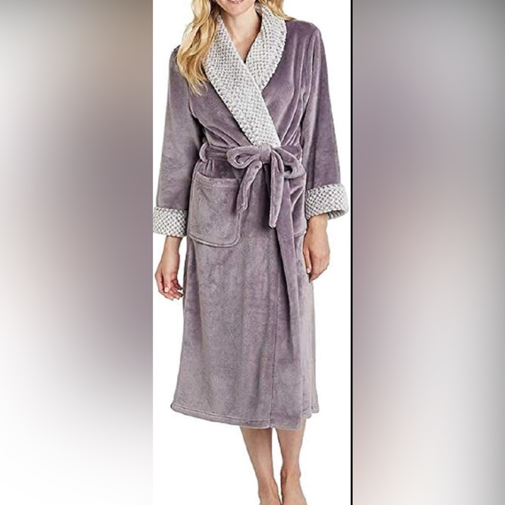 Carole Hochman Gray Plush Robe Wrap Style